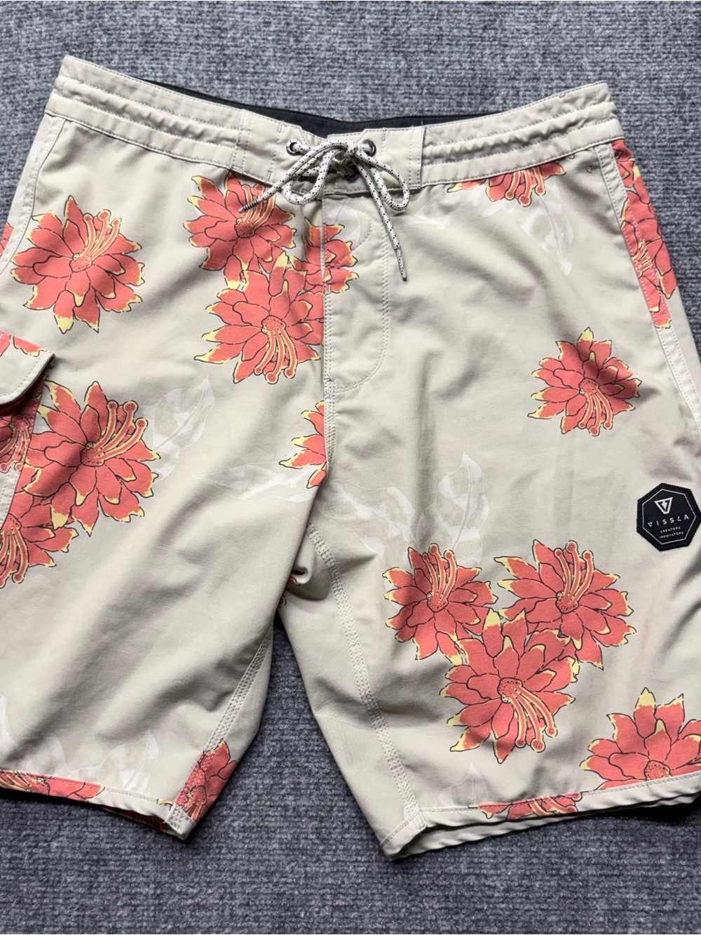 Vissla Board Shorts Mens 32 Gray Surf Beach Drawstring Floral Swim Trunks